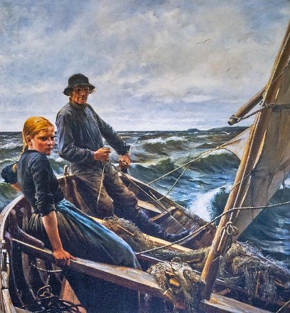 Skärgårdsmålningen På havet Under sommaren 1883 arbetade Albert Edelfelt i sin nya ateljé den stora skärgårdsmålningen På havet. Dit hämtade han en itusågad båt. Modellerna var fiskaren...