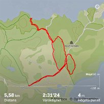 Vandringslogg De cirka 5,6 kilometer stigar vi avverkade i naturreservatet fördelades så här. Längst ned tv.v starten och grusvägen fram till vadringslingorna.