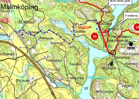 Sörmlandsleden etapp 20 Kartan visar vägbommens placering på gångvägen till naturreservatet.